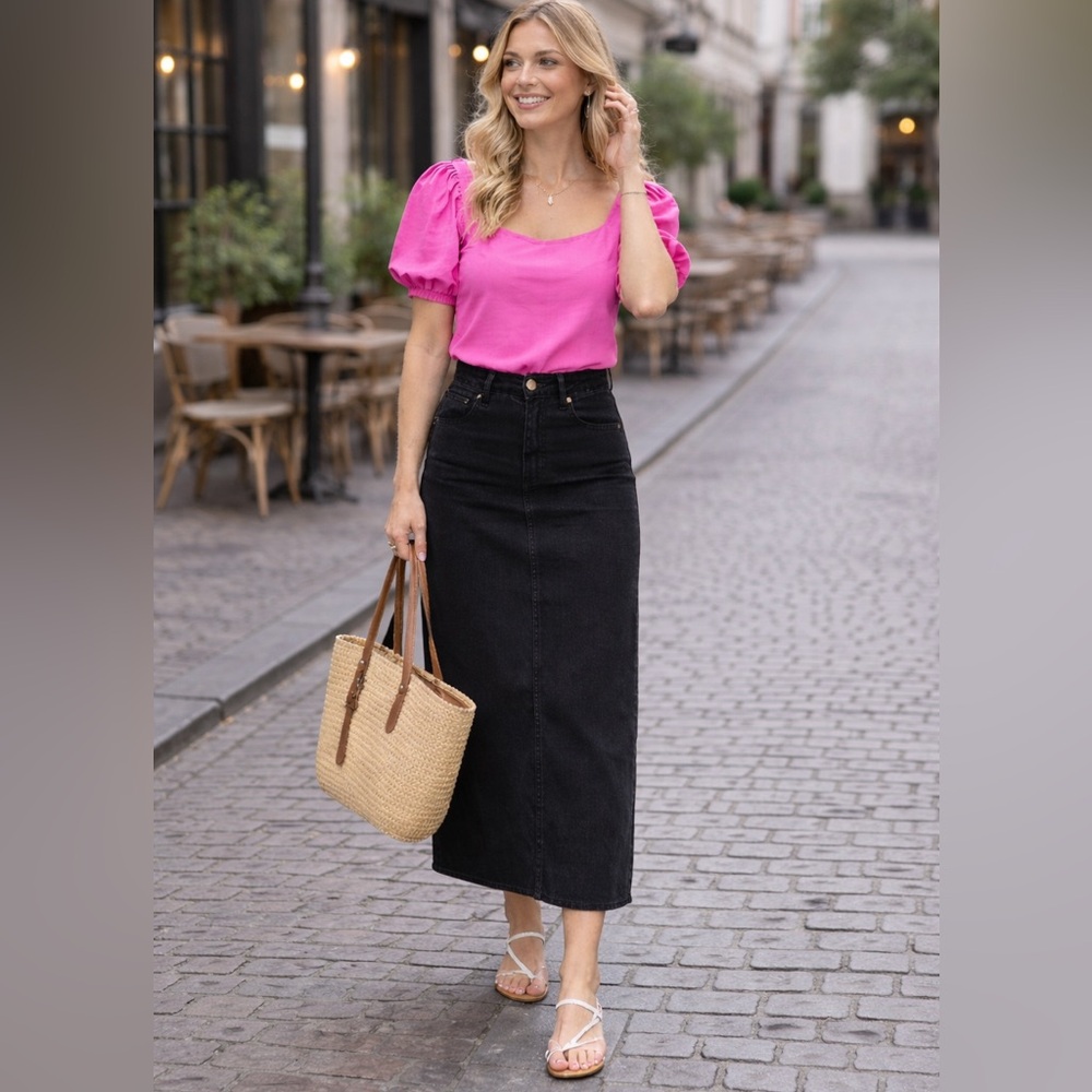 NWT MOTHER The flagpole Denim Maxi Skirt in Pitch Black Size 30